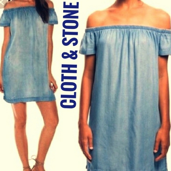 Cloth & Stone Chambray Denim off Shoulder Dress - Picture 2 of 8